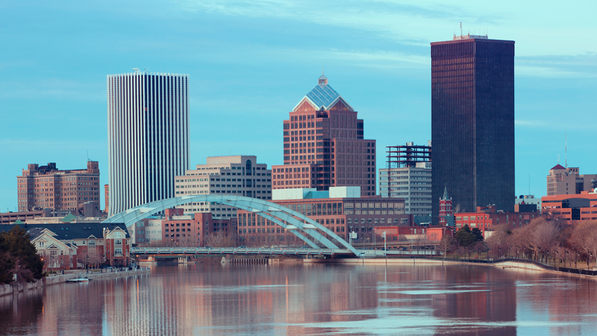 Rochester skyline at twilight